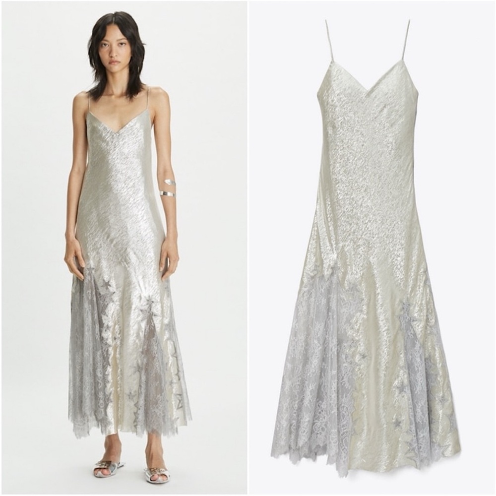NWT Tory Burch Star Lace Slip Maxi Dress 14 $1,448